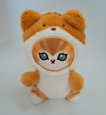 Soft Cat Keychain in a Teddy Bear Costume (White Belly)