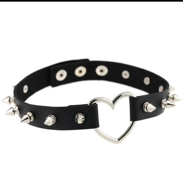 Black Leather Heart Choker