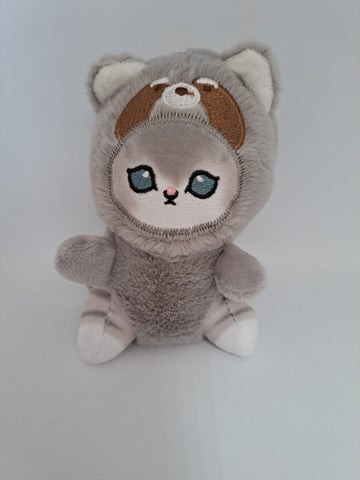 Soft Cat Keychain in Raccoon Costume