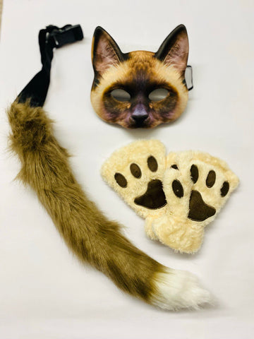 Quadrobics Set (mask, paws, tail on a strap) – Brown