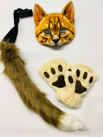 Quadrobics Set (mask, paws, tail on a strap) – Brown