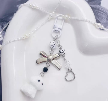 White Puppy Keychain with Pendant