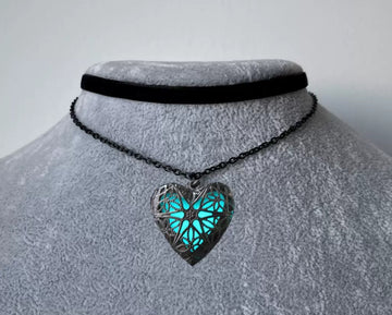 Glow-in-the-Dark Heart Pendant Choker