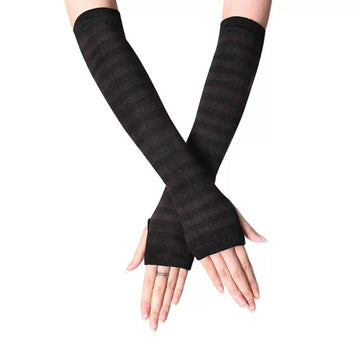 Thick Black Striped Mittens