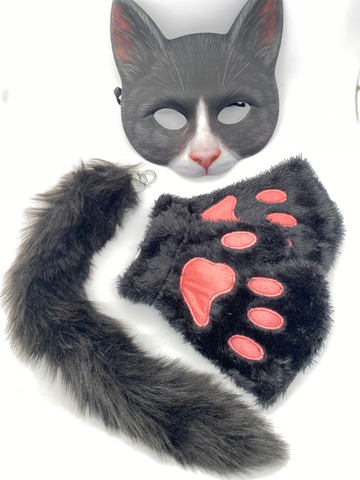 Quadrobics Set (mask, paws, tail with clip) Black