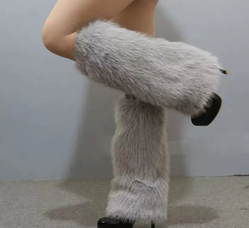 Soft Gray Furry Gaiters, 40cm