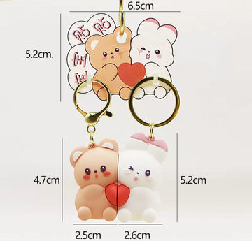 Pair Magnetic Keychains "Bear and Bunny"