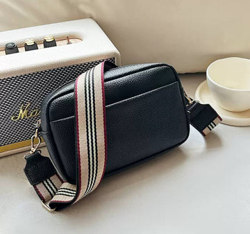 Women's Crossbody Bag with Wide Strap - Black
