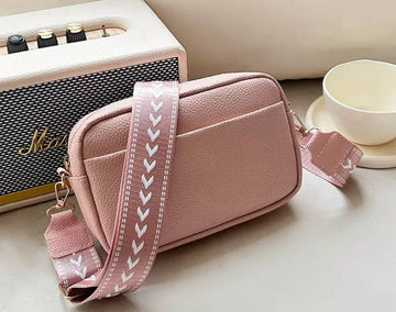 Women's Crossbody Bag with Wide Strap - Pink