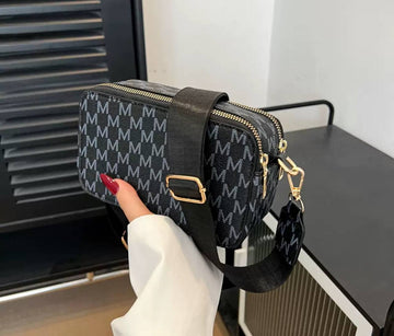 Women's Crossbody Bag with Pattern - Black