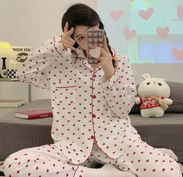 Women's White Pajama with Heart Design