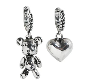 Asymmetrical Bear and Heart Earrings
