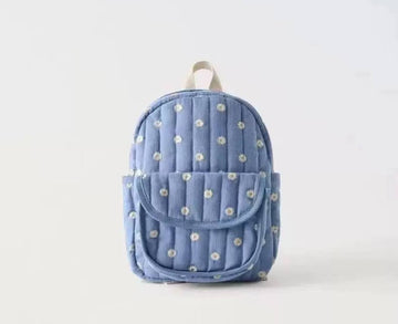 Children's Backpack in Blue with Daisies