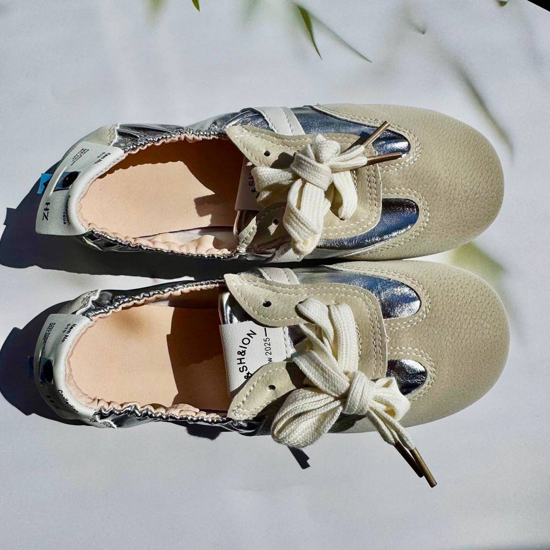 Fashion Ballet Flats Sneakers – MIU MIU Style, Beige and Silver