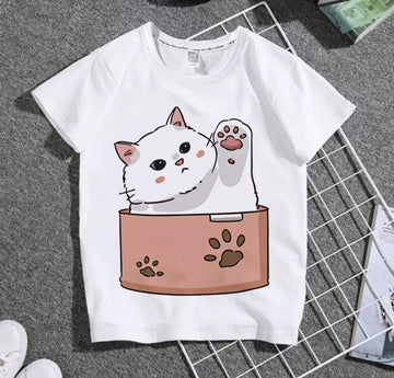 Children's White T-Shirt with Cat Design
