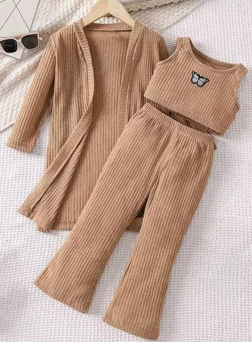 Summer Three-Piece Set (leggings + tank top + cardigan) in Terracotta
