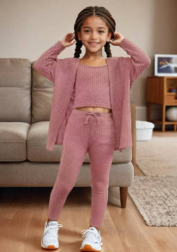 Summer Three-Piece Set (Leggings + Tank Top + Cardigan) Pink