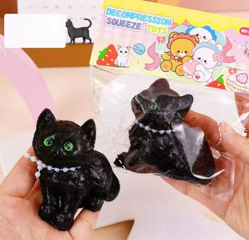 Stress-Relief Squish Tab: Black Kitten