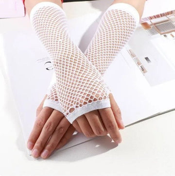 White Mesh Fingerless Gloves
