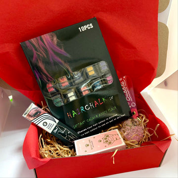 Gift Set for Girls (Hair Chalk, Paw Print Keychain, 2-in-1 Eyeliner, Balm)