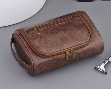 Brown Leather Men's Toiletry Bag