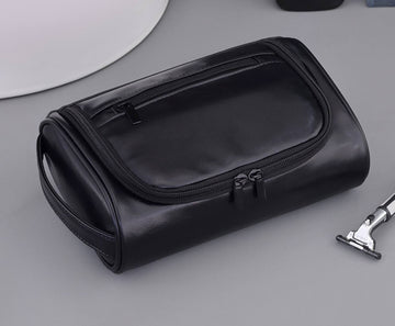 Black Leather Men's Toiletry Bag
