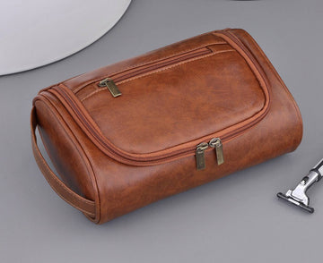 Light Brown Leather Men's Toiletry Bag