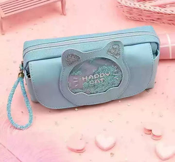 Glitter Pencil Case "Lovely Cat" Blue
