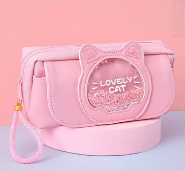 Glitter Pencil Case "Lovely Cat" Pink