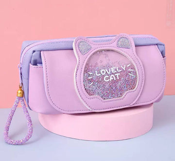 Glitter Pencil Case "Lovely Cat" — Purple