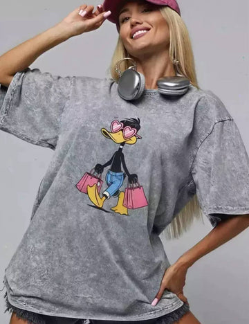 Oversized T-Shirt "Duck on Shopping" Gray Melange