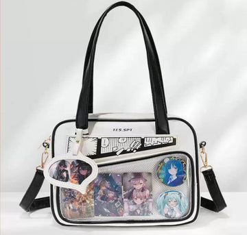 Clear Panel Bag - White with Black
