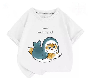 Kids' T-Shirt featuring a Cat in a Shark Costume - White