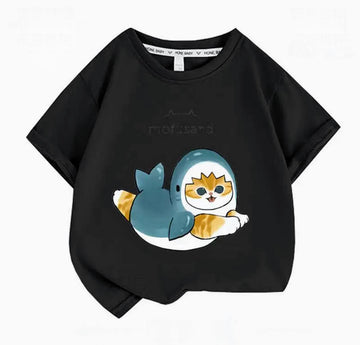 Children's T-Shirt with a Cat in a Shark Costume – Black