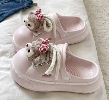 Cute Crocs with a Teddy Bear – Pink