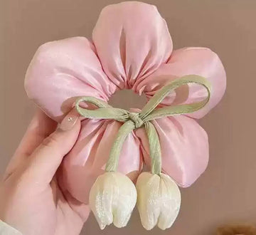 Pink Flower Hair Tie for Ponytail
