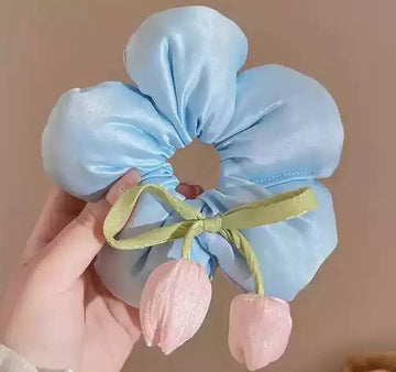 Blue Flower Hair Tie for Ponytail
