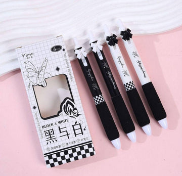 Set of 4 Automatic Pens with Bows – Black and White
