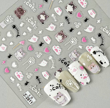 3D Nail Stickers featuring Cute Cats