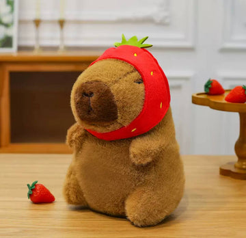 Soft Capybara Plush Toy in a Strawberry Hat