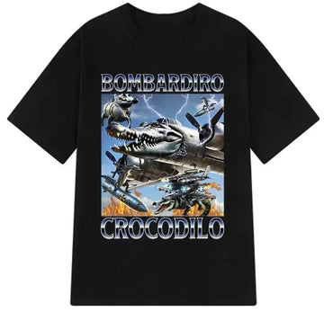 Brainrot Bombardino Crocodile T-Shirt - Black