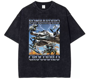 Brainrot Bombardiro Crocodile T-Shirt – Black Melange
