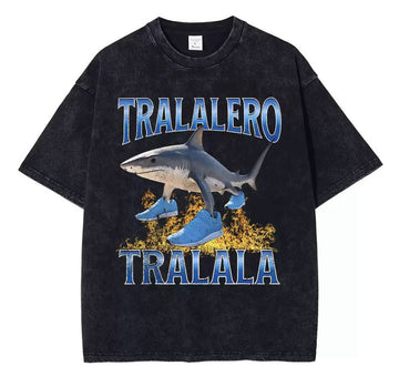 Brainrot Tralalero Tralala Tralalero Tralala Black Melange T-Shirt