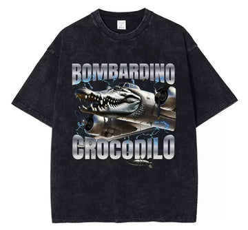 Brainrot Bombardino Crocodile T-Shirt - Black Melange