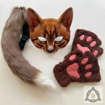 Quadrobics Set (mask, paws, ears, tail with clip) - Ginger