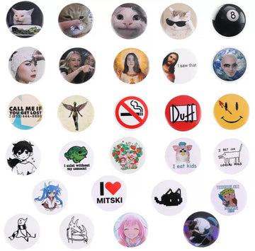 Set of 28 meme-themed badges