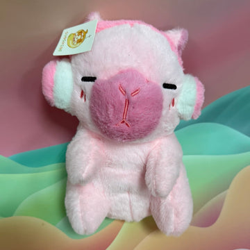 Pink Capybara Plush Toy with Headphones