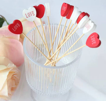 Wooden Heart-Shaped Decoration Skewers "Love" (50 pcs)