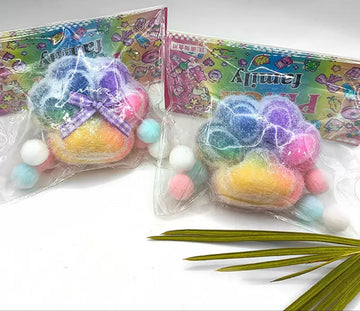 Squish Tab Paw Stress Ball – Rainbow with Faux Fur