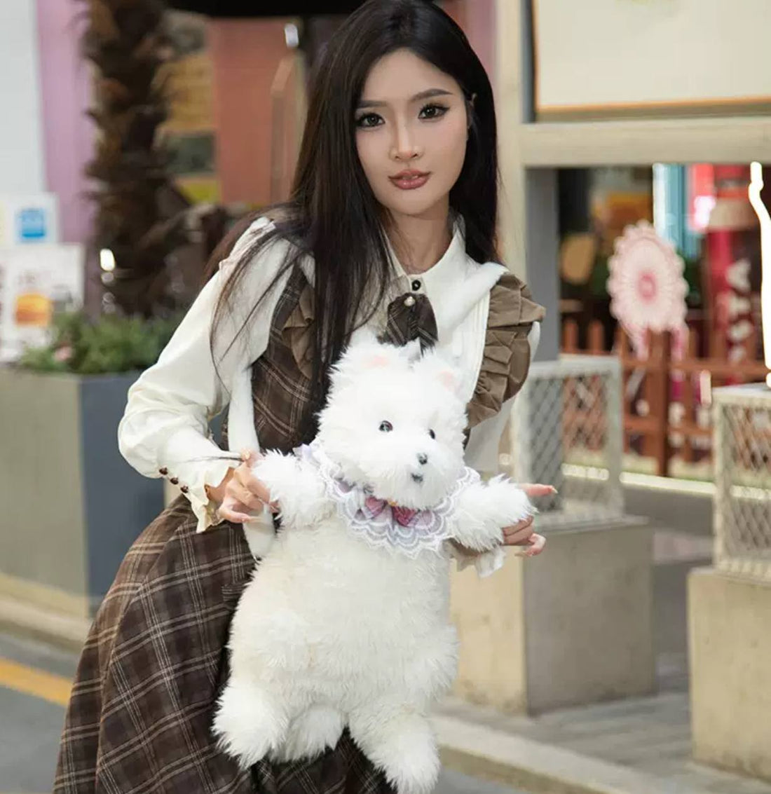 Soft plush backpack in the shape of a puppy